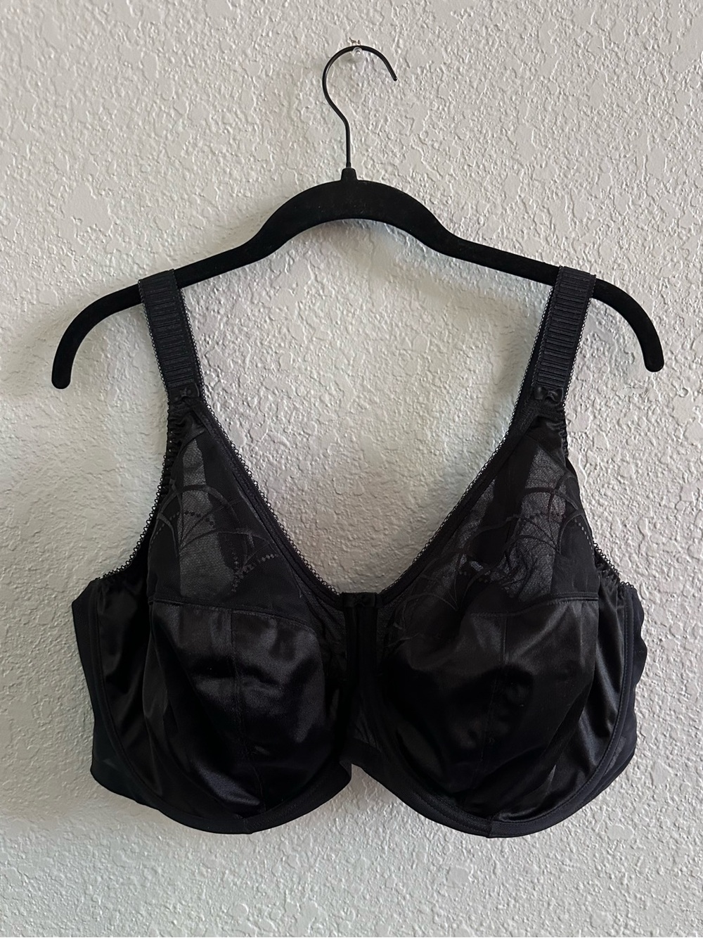 Elomi Morgan Underwire Banded Bra‎ Black Sheer Mesh Full Coverage 42I